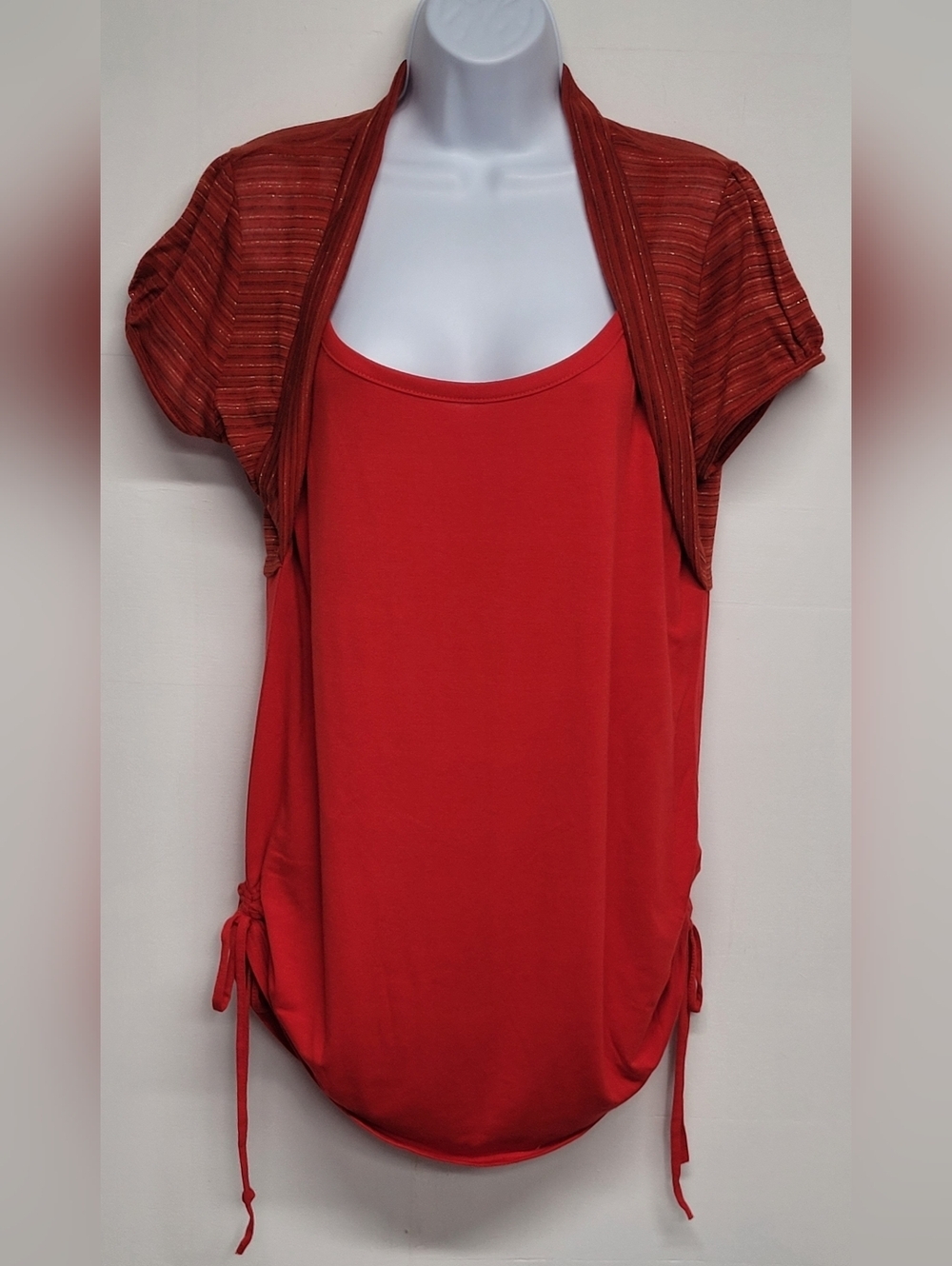Bongo Plus 2X Vintage Top Red Faux Twin Set Connected Crop Shrug
